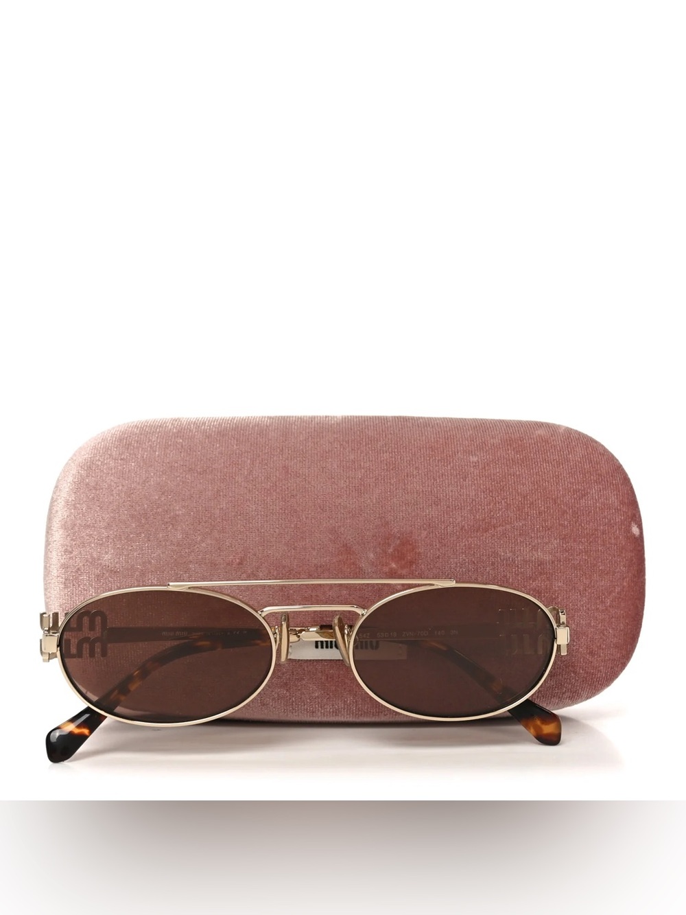 Miu Miu Gold Frame Brown Lens Oval Sunglasses